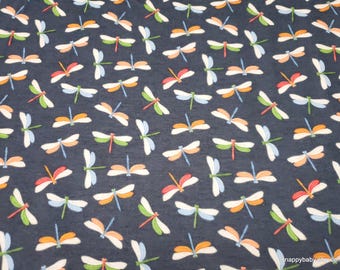 Flannel Fabric - Dragonflies on Navy - By the yard - 100% Cotton Flannel