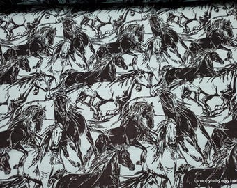 Flannel Fabric - Galloping Horses Light Blue - By the yard - 100% Cotton Flannel