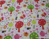 Flannel Fabric - Buzzy Garden Pink - By the yard - 100% Cotton Flannel