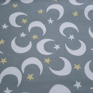 Flannel Fabric - Sleepy Gray Moon and Stars - By the yard - 100% Cotton Flannel