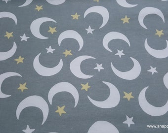 Flannel Fabric - Sleepy Gray Moon and Stars - By the yard - 100% Cotton Flannel