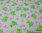 Flannel Fabric - Frogs and Hearts on Light Blue - By the yard - 100% Cotton Flannel