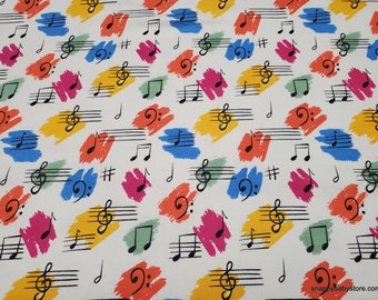 Flannel Fabric - Multi Color Music Notes - By the yard - 100% Cotton Flannel