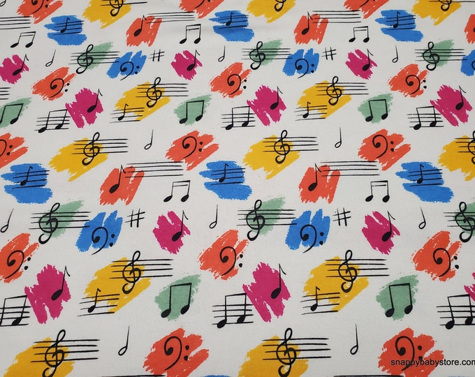 Featured listing image: Flannel Fabric - Multi Color Music Notes - By the yard - 100% Cotton Flannel