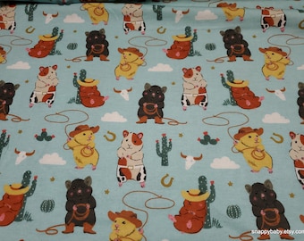 Flannel Fabric - Cowboy Hamsters - By the yard - 100% Cotton Flannel