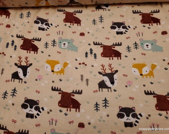 Flannel Fabric - Woodland Animals in Forest - By the yard - 100% Cotton Flannel