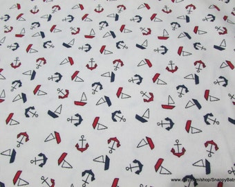 Flannel Fabric - Tiny Sailboats - By the yard - 100% Cotton Flannel