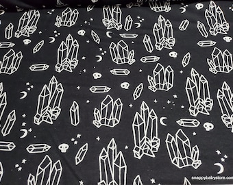 Flannel Fabric - Spellbound Crystals on Black - By the yard - 100% Cotton Flannel