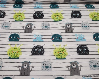 Flannel Fabric - Smiling Monsters on Lines - By the yard - 100% Cotton Flannel