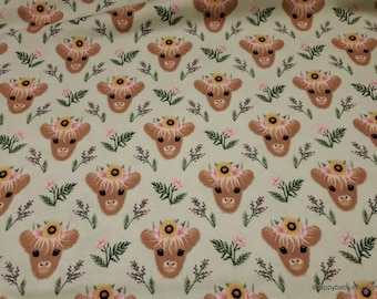 Flannel Fabric - Sweet Farm Baby Highland Cow - By the yard - 100% Cotton Flannel