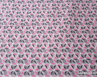 Flannel Fabric - Gray Pink Geometric - By the yard - 100% Cotton Flannel