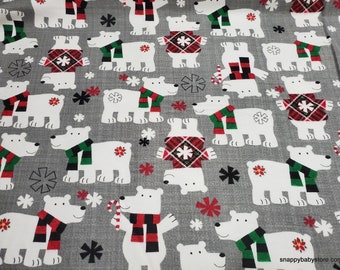 Christmas Flannel Fabric - Polar Bears in Sweaters - By the yard - 100% Cotton Flannel