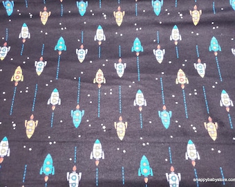 Flannel Fabric - Blue Spaceships - By the yard - 100% Cotton Flannel