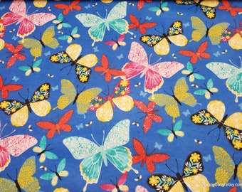 Flannel Fabric - More is More Blue Butterfly - By the yard - 100% Cotton Flannel