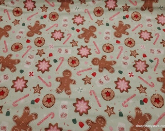 Christmas Premium Flannel Fabric - Gingerbread Cookies Mint Premium - By the yard - 100% Premium Cotton Flannel