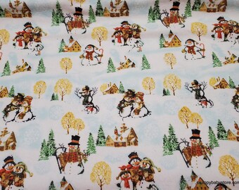 Christmas Flannel Fabric - Country Snowman - By the yard - 100% Cotton Flannel