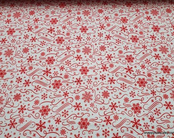 Christmas Premium Flannel Fabric - Christmas Snowflakes Red on White Premium - By the yard - 100% Premium Cotton Flannel