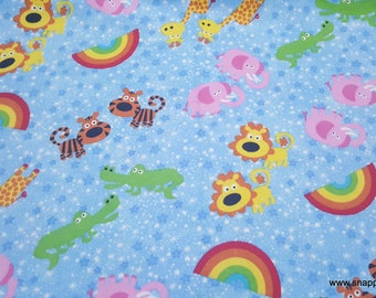 Flannel Fabric - Animals Stars and Rainbows - By the yard - 100% Cotton Flannel