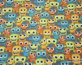 Flannel Fabric - Friendly Monsters - By the yard - 100% Cotton Flannel