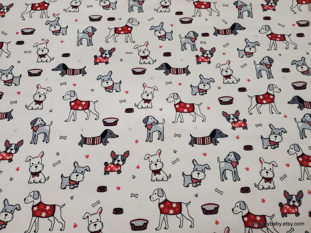 Illustration of Dogs Eating Cotton Flannel