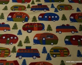 Flannel Fabric - Campers and Pines - By the yard - 100% Cotton Flannel