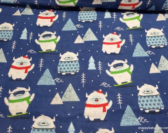 Flannel Fabric - Ski Yeti - By the yard - 100% Cotton Flannel