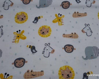 Flannel Fabric - Safari Heads - By the yard - 100% Cotton Flannel