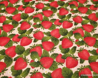 Flannel Fabric - Bold Summer Strawberry Patch on Light Pink - By the Yard - 100% Cotton Flannel