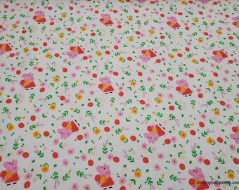 Character Flannel Fabric - Peppa Pig Bunches of Flowers White - By the yard - 100% Cotton Flannel