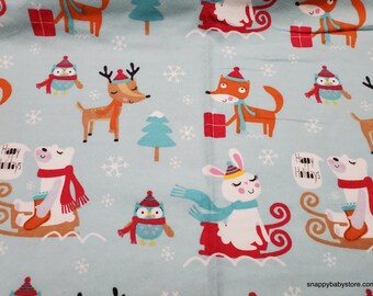 Christmas Flannel Fabric - Forest Animal Snow Happy Holidays- By the yard - 100% Cotton Flannel