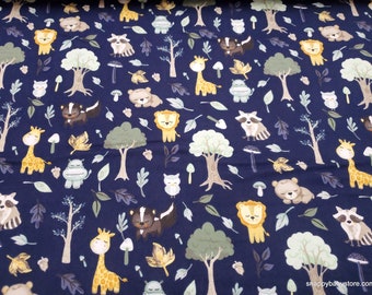 Premium Flannel Fabric - Its a Boy Baby Animals Navy - By the yard - 100% Premium Cotton Flannel
