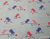 Flannel Fabric - Birds on Vines - By the yard - 100% Cotton Flannel