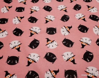 Flannel Fabric - Halloween Cats on Pink  - By the Yard - 100% Cotton Flannel