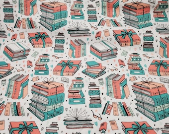 Flannel Fabric - Books on White - By the yard - 100% Cotton Flannel