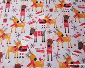 Christmas Flannel Fabric - Santa and Reindeer - By the yard - 100% Cotton Flannel