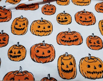 Remnant Flannel Fabric - Halloween Pumpkins - Choose your Size - 100% Cotton Flannel