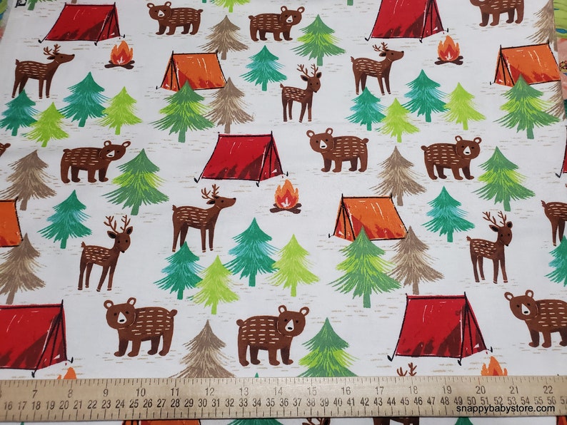 By the yard Flannel Fabric 100/% Cotton Flannel Sketched Animal Camping