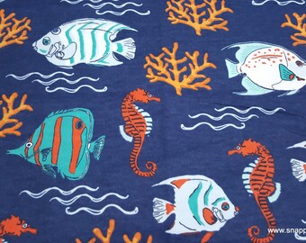 Flannel Fabric - Fish, Seahorse and Coral - By the yard - 100% Cotton Flannel