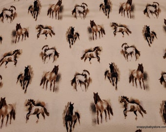 Flannel Fabric - Down to Earth Tossed Horses - By the yard - 100% Cotton Flannel