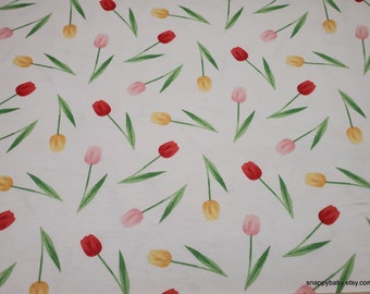 Flannel Fabric - Picnic Season Tulip Toss - By the yard - 100% Cotton Flannel Fabric