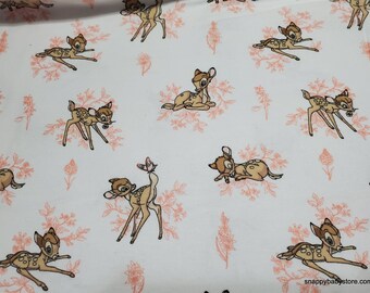 Character Flannel Fabric - Bambi on White - By the yard - 100% Cotton Flannel