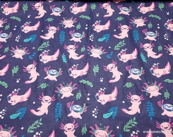 Flannel Fabric - Underwater Axolotl - By the yard - 100% Cotton Flannel