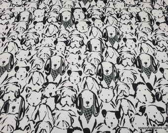Flannel Fabric - White Sketch Dogs - By the yard - 100% Cotton Flannel
