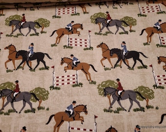 Flannel Fabric - Equestrian Landscape on Tan - By the Yard - 100% Cotton Flannel