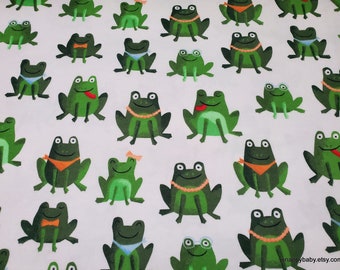 Flannel Fabric - Dapper Frogs on White - By the yard - 100% Cotton Flannel