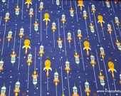 Flannel Fabric - Outerspace Navy Rocket Ships - By the yard - 100% Cotton Flannel