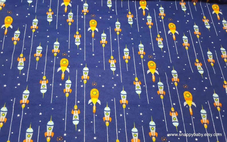 Flannel Fabric Outerspace Navy Rocket Ships By the yard 100% Cotton Flannel image 1