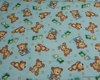 Flannel Fabric - Teddy Time Blue - By the yard - 100% Cotton Flannel