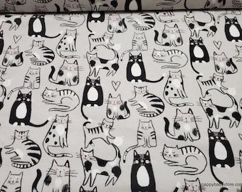 Remnant Flannel Fabric - Sketched Kitty on Gray - Choose your Size - 100% Cotton Flannel