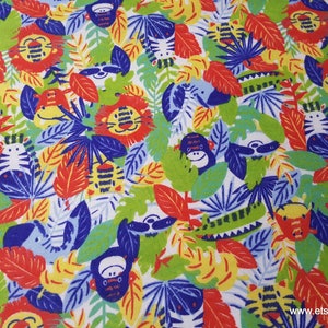 Flannel Fabric - Multi Jungle Animals - By the yard - 100% Cotton Flannel